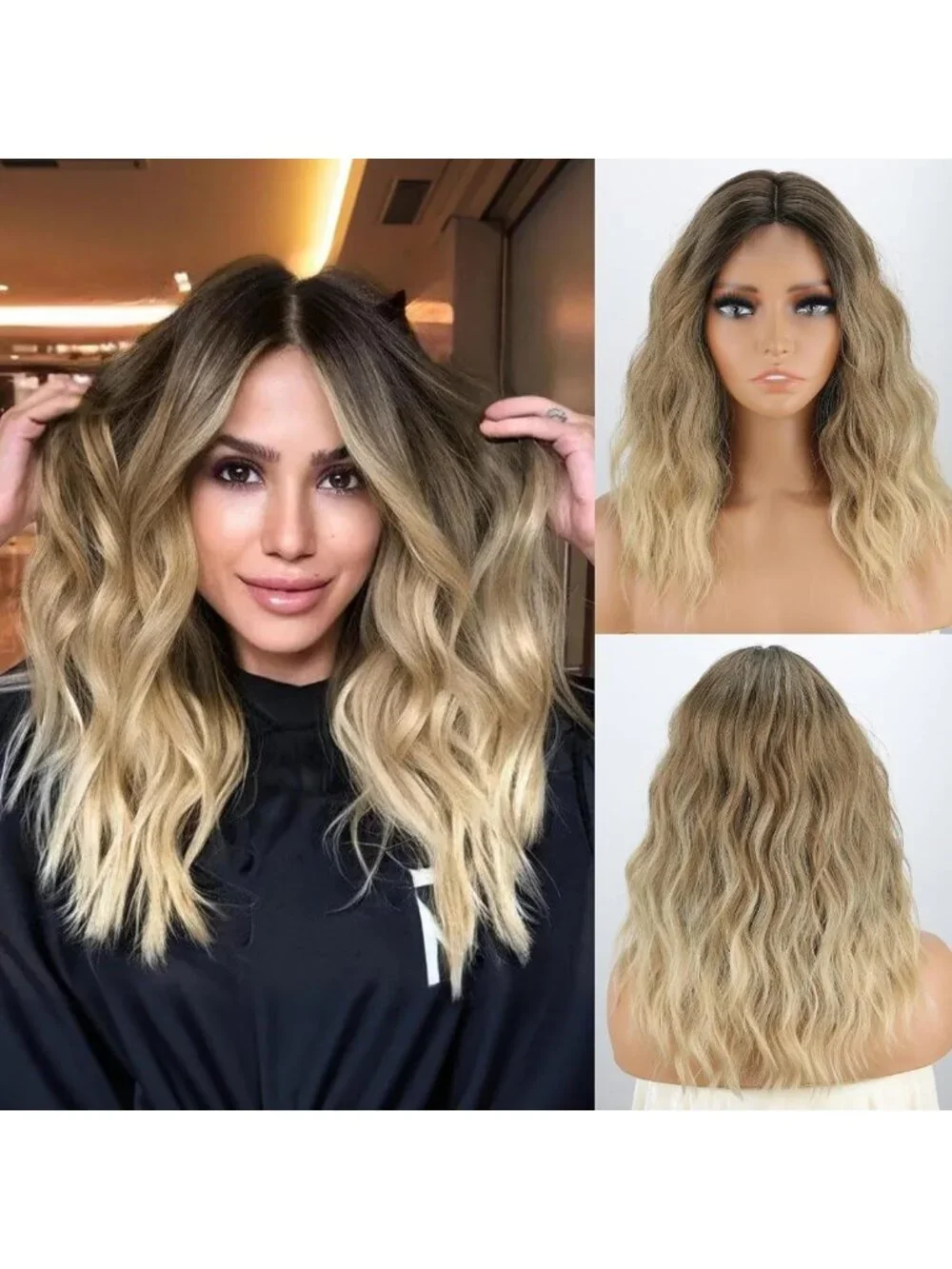 Medium Length Ombre Blonde Wavy Bob Wig for Women - Perfect for Parties & Events